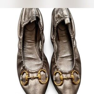 Metallic Bronze Women's Ballet Flats with Horsebit Accent